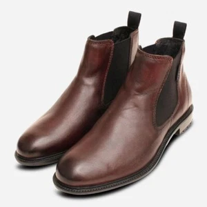 Bugatti Herren Dunkelbraun Leder Chelsea Boots Gummisohle - Bild 1 von 3