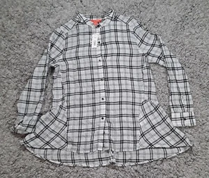 Joe Fresh Damen Bluse schwarz weiß Karomuster Schößchen Rüschen Größe M - Bild 1 von 9