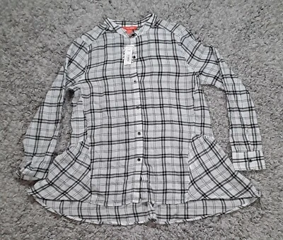 Blusa para mujer Joe Fresh negra blanca estampado a cuadros peplum volantes talla mediana Foto 1 de 4