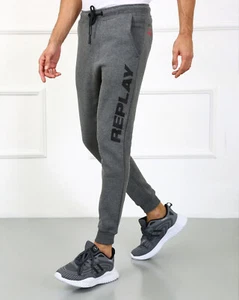 Herren Designer Replay Print Jogginghose Anthrazit Grau Mode Slim Fit Freizeit - Bild 1 von 4