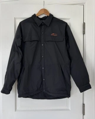 Grundens Hombre L Negro Cuello Forrado Pesca Chaqueta Cremallera Bolsillos Logo Foto 1 de 4