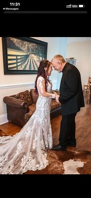 Vestido de novia de encaje talla 14, tren largo, limpio y conservado, Allure Bridals Foto 1 de 4