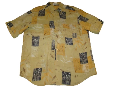 Zanella Cupro Mens Large Made in Italy Yellow Abstract Print Short Sleeve Shirt - Image 1 of 4