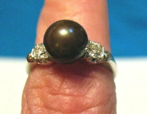 VINTAGE PLATINUM BROWN PEARL DIAMOND RING SIZE 5.75  4.4 GRAMS - Picture 1 of 3