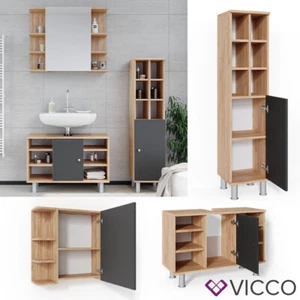 Badmöbel Spiegelschrank Waschbeckenunterschrank Hochschrank Bad Set Fynn Vicco - Bild 1 von 7