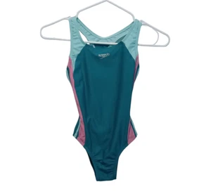 Speedo Girls Swimsuit Green Mint Pink Racerback Size 10 - Picture 1 of 7