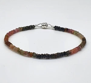 Rainbow Tourmaline 925 Sterling Silver Bracelet with Magnetic Clasp - Picture 1 of 2