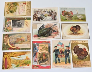 Lot 11 Antique Thanksgiving Postcards Early 1900s Turkeys Uncle Sam Farm VTG A5i - Picture 1 of 4