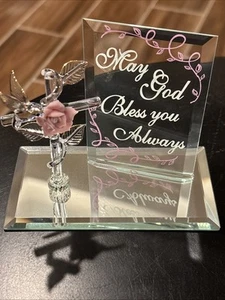Glass Baron Crystal “May God Bless You Always” Cross Rose Hummingbird EM3-852 - Picture 1 of 3