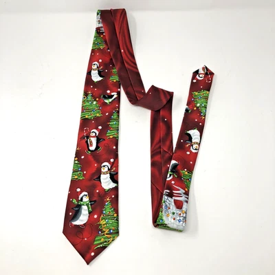 Gravata de Natal Jerry Garcia pinguins vermelhos árvores patinação no gelo coleção 64 - Imagem 1 de 4