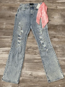 Juicy Couture Light Washed Straight Rhinestone Jean Sz 25 - Picture 1 of 6