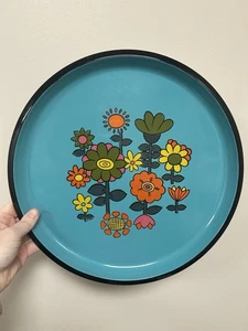 Vintage 13" MCM Kunststoff Melamin Tablett Aqua mit Pop Art Blumen Japan Flower Power - Bild 1 von 6
