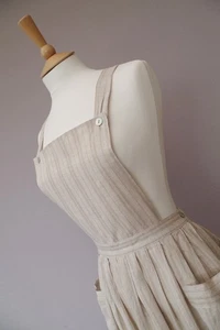 Vintage Laura Ashley 100% Linen Striped Pinafore Dress Size 14 1980s JE1709 - Picture 1 of 9