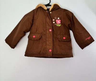 女孩 Oshkosh B'Gosh 儿童 学步儿童 4T 夹克外套 双拉链毛皮帽 花卉 粉红色 — 第 1/4 张图片