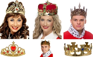 Crown King & Queen Crown Tiara Adults Medieval Royal Princess Fancy Dress Access - Picture 1 of 11