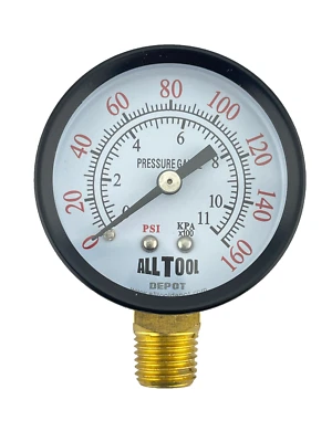 Air Pressure Gauge 2" Dial Side Mount 1/4"NPT - 0 to 160PSI - Image 1 of 3