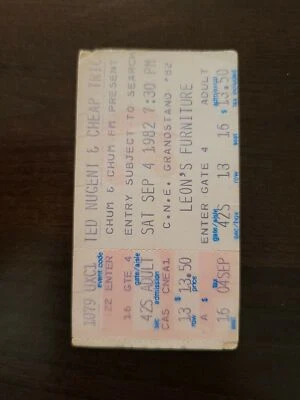 Ted Nugent Cheap Trick 1982, Toronto CNE Grandstand Concert Gold Ticket Stub - Image 1 of 2