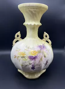 Antique ROBERT HANKE RH Floral Porcelain 8" Vase Austria Gold Trim Yellow 5440 - Picture 1 of 11