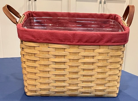 2007 Longaberger Magazine Basket Red Liner & Protector Leather Handles Large HTF Cover