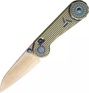 HIGHTRON Edgeplay Gold & Blue Titanium Folding Copper Damascus Knife K001GLD - Picture 1 of 2