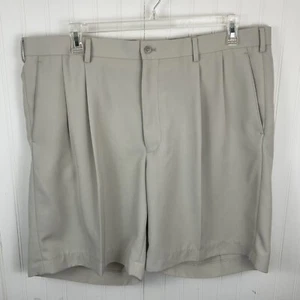 Alan Flusser Mens Golf Shorts 42 Beige Pockets Pleated Front 100% Polyester - Picture 1 of 11