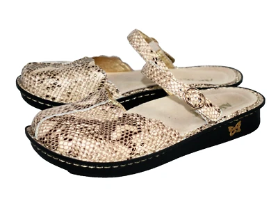 ALEGRIA Toscana Mary Jane Cuña Mula Talla 9.5-10 Tostado Dorado Serpiente Cuero TUS-758 Foto 1 de 4