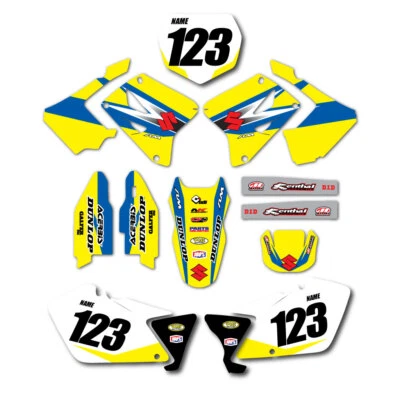 Kit de gráficos Suzuki RM125 RM250 2002-2008 con matrículas y número de piloto Foto 1 de 4