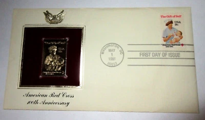 American Red Cross 100th Anniversary-1981-1st day issue-Golden Replica BEAUTIFUL - Image 1 of 2