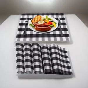 6 Chequered Cross Weave Woven Table Place Mats Large Dining Tableware Washable - Picture 1 of 7