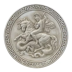 Saint George Slaying the Dragon Relief - Hard Plaster Wall Sculpture 10.65in - Picture 1 of 4