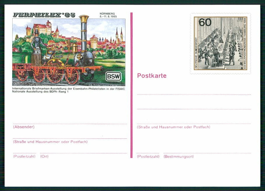 TARJETA DE PAPELERÍA POSTAL ALEMANIA 1985 FERROCARRIL LOCOMOTORA m4397 Foto 1 de 2