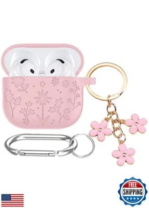 Case for AirPods 4th Generation Cute Case Cover with Keychain, Engraved Flowe - Picture 1 of 5