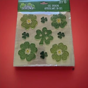 Saint Patrick's Day 4 Leaf Clover Gel Stickers 13 Green Shamrock Window Clings - Picture 1 of 7