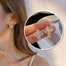 S925 Needle Women Girl Ring Rotating Necklaces Earrings Four Leaf Clover