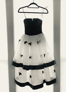 After Five 60s True Vintage Cocktail Strapless Black and White Applique Dress - Picture 1 of 6