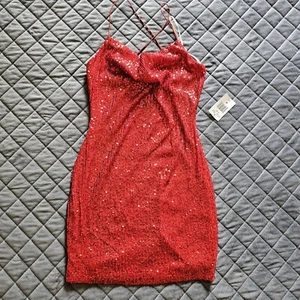 B. Smart Red Sequin Mini Dress Sz M Medium Party Cocktail Strappy - Picture 1 of 4