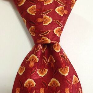 ERMENEGILDO ZEGNA Men's 100% Silk Necktie ITALY Luxury Geometric Red/Orange GUC