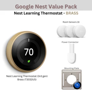 BRASS Pack: Nest Learning Thermostat 3rd gen + 3x Room Sensor + Power Connector - Picture 1 of 8