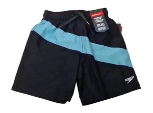 SPEEDO Boys Swimming Water Shorts Black Blue Elasticated Drawstring Logo UK M  5 - Picture 1 of 2