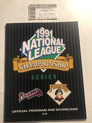 1991 ATLANTA BRAVES vs PITTSBURGH Pirates NLCS Game #1 Program UNSCORED + TICKET - Image 1 of 4