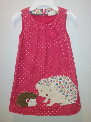 Mini Boden Hedgehog Pinafore Applique Corduroy Jumper Dress Girl's Size 5-6 Y - Image 1 of 3