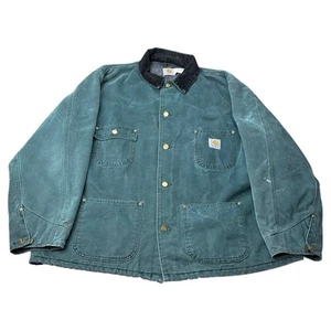 Vintage Carhartt Chore Jacket Blanket-Lined Coat Green Faded Union-Made USA XL - Bild 1 von 7