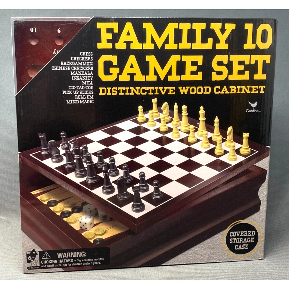 Cardinal Family 10 Games Set With Distinctive Wood Cabinet New Backgammon Chess - Image 1 of 4