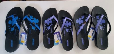 Lot of 3 Aerosoft Women’s Sandals Size 7 10 | Floral Flip Flops Purple Blue NEW - Image 1 of 4