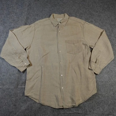 VTG Banana Republic Shirt Mens Large 100% Irish Linen Long Sleeve Button Up Tan - Image 1 of 4