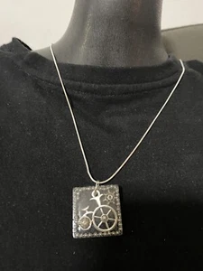 Steampunk Necklace Pendant bicycle Silver Chain HANDMADE Resin BRAND NEW - Picture 1 of 2
