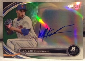 2013 Bowman Platinum Luis Mateo Prospect Autograph Green Refractor #D /399  Mets