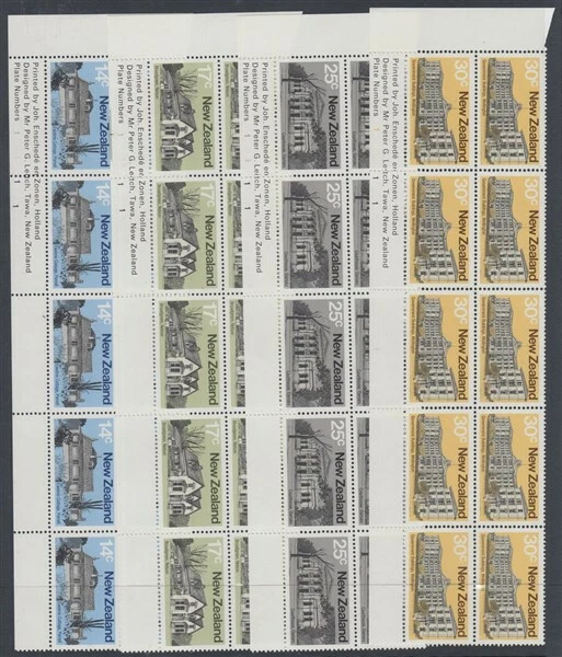 NEW ZEALAND 1980 ARCHITECTURE PLATE/IMPRINT BLOCKS (10) SET MINT (ID:87/D61233) - Image 1 of 1