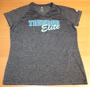 Damen Adidas Climalite Thunder Elite Kurzarm T-Shirt V-Ausschnitt 3873W Heather Black - Bild 1 von 4