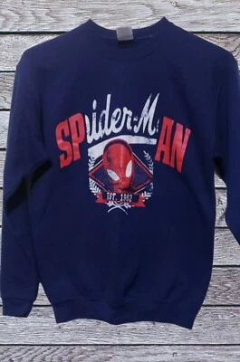 Sudadera Pullover Spiderman Cuello Redondo Azul Logo Desgastado Juvenil Talla XL B1 Foto 1 de 3